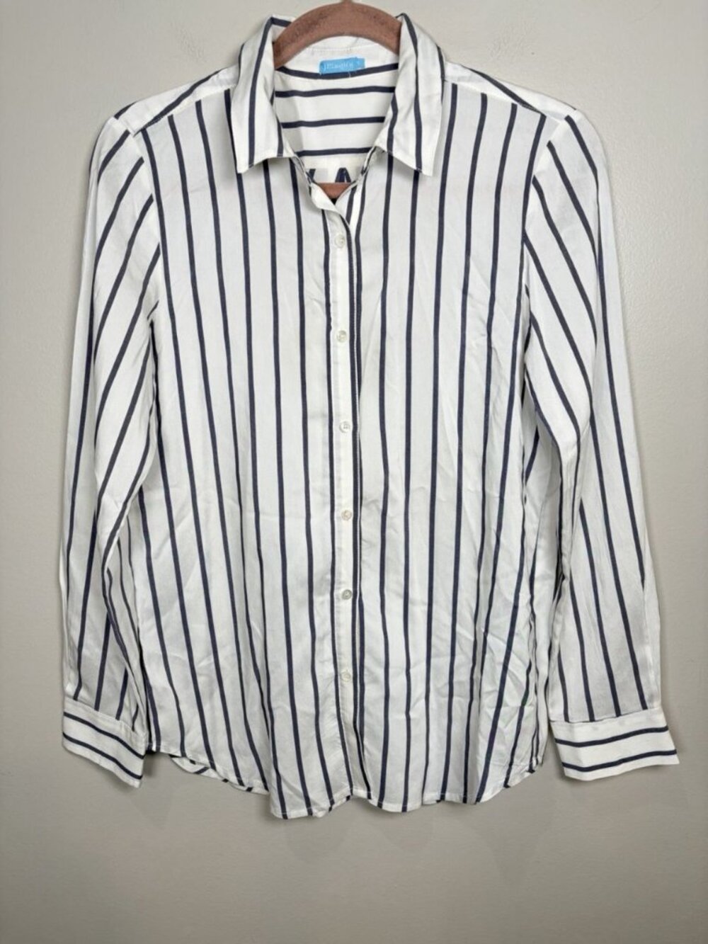 J. McLaughlin Button Down Shirt Women's Size Small Blue White Stripe Silk Blend